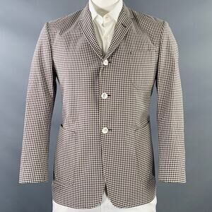 BLACK FLEECE Size 42 White Brown Checkered Cotton Silk Sport Coat